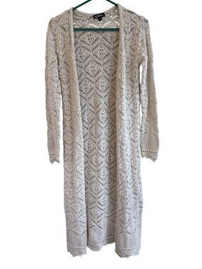 Freshman 1996 Duster Cardigan Size XS Crochet Open Front Long Sleeve Cover Up